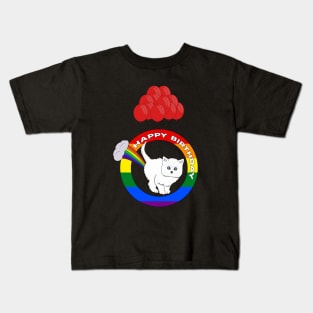 Happy Birthday - Funny Cat Fart Rainbow Kids T-Shirt